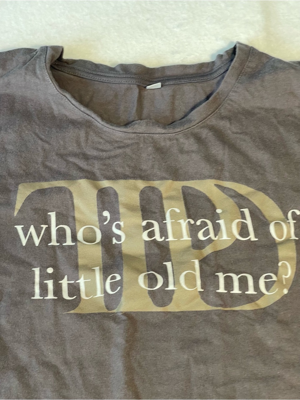 Taylor Swift “Who’s Afraid of Little Old Me?” Graphic Crop Tee Size Large Gray - Picture 3 of 7